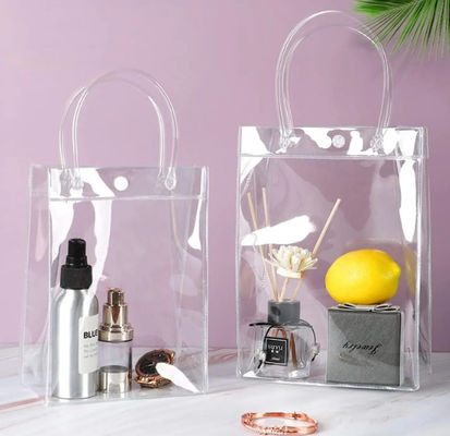 Custom Bag Logo PVC Gift Packaging Snap Closure Plastic PVC Clear Gift Tote Bag
