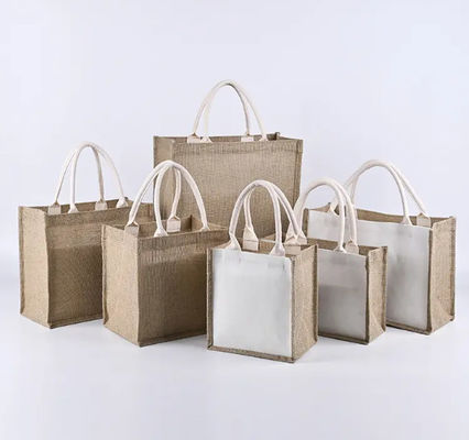 Custom Printed Logo Waterproof Burlap Wedding Packaging Tote Jute Gift Bags