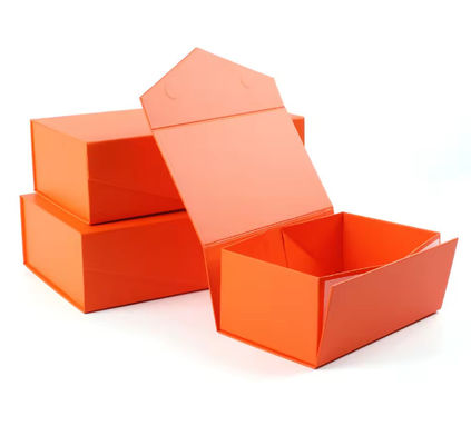 Orange Color  Luxury Rigid Flat Folding Magnetic Gift Packaging Paper Box