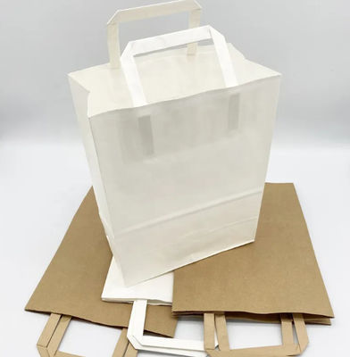 Flat Handles Reusable Kraft Paper Carry Bags Shopping Restaurant Takeaway Paper Bags