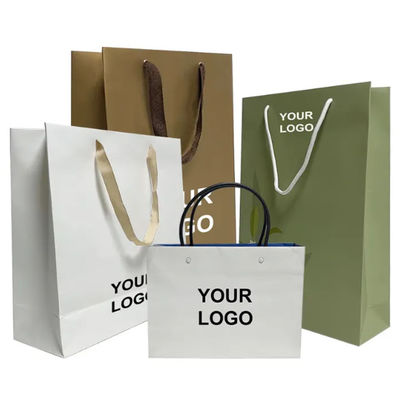 Cardboard Promotional Custom Printed Luxury Paper Bag With Ribbon Handles For Shopping Bag With Your Own Logo