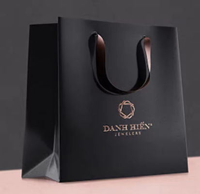 Luxury Black Paper Apparel Packaging Gift Shopping Bag Customized Branded Logo