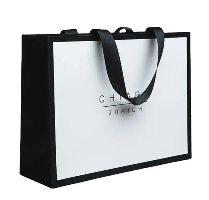 Customized Logo Print Luxury White Shopping Paper Custom Cardboard Bags With Ribbon Handle