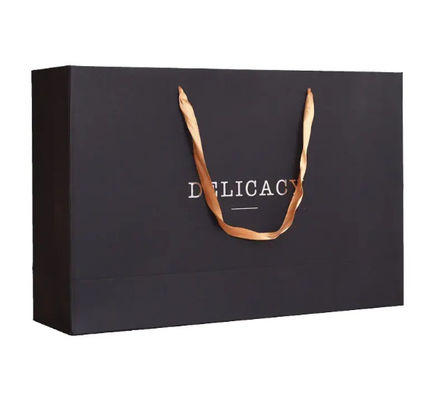 Customized Logo Print Luxury White Shopping Paper Custom Cardboard Bags With Ribbon Handle