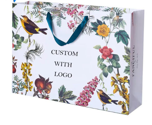 Herringbone Ribbon Handle Boutique Custom Paper Shopping Bag