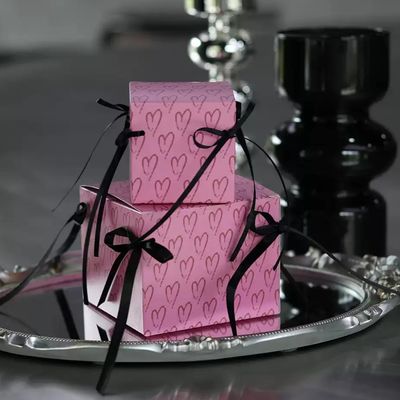 Custom Pink Wedding Candy Box Chocolate Bread Box Bow Gift Folding Box Wedding Table Candy