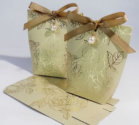 Customized creative high-end wedding candy paper packaging box pearl hot stamping champagne color souvenir gift box wholesale