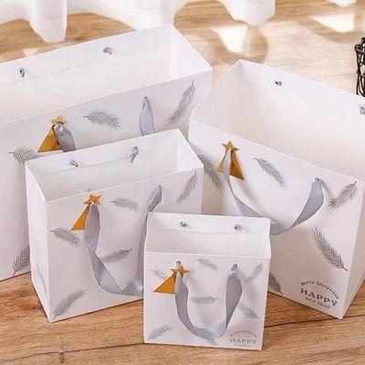 Custom White Cardboard Printed Paper Bags For Retail Gifts And Promotions