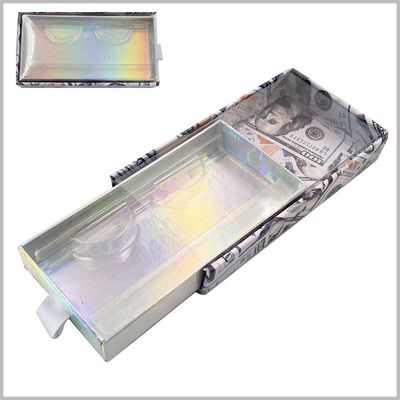 Custom Glitter Eyelash Packaging Box With Money Print Design And Clear Slide Cover