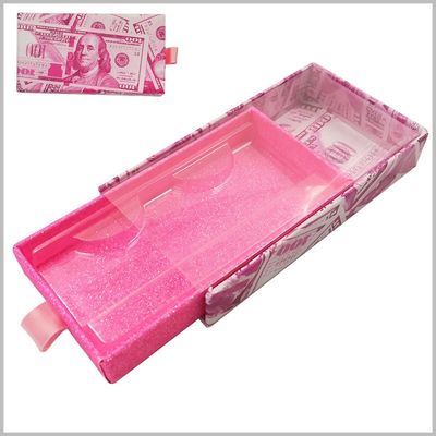 Custom Glitter Eyelash Packaging Box With Money Print Design And Clear Slide Cover