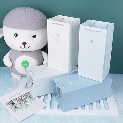 Cute Tall Paper Gift Bags With Rope Handle Planet Print Design For Baby Gifts And Parties