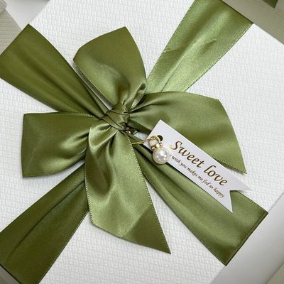 White Rigid Packaging Box With Green Bow Perfect For Jewelry Clothing Or Festive Gifts
