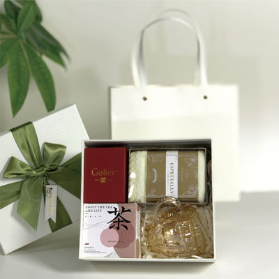 White Rigid Packaging Box With Green Bow Perfect For Jewelry Clothing Or Festive Gifts