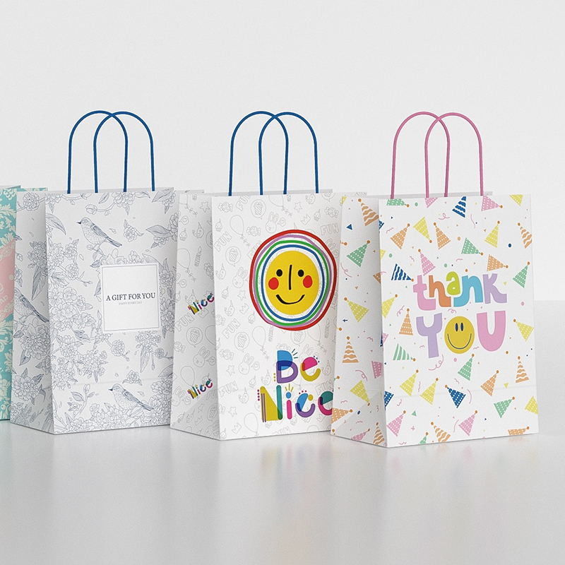 Christmas Custom Print Logo Kraft Paper Shopping Bags With Handles