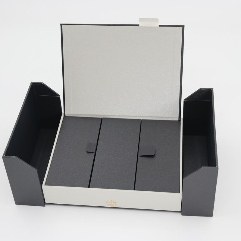 Customized Double Door Tea Packaging Box Black Specialty Paper Magnetic Closure Tea Gift Cardboard Box