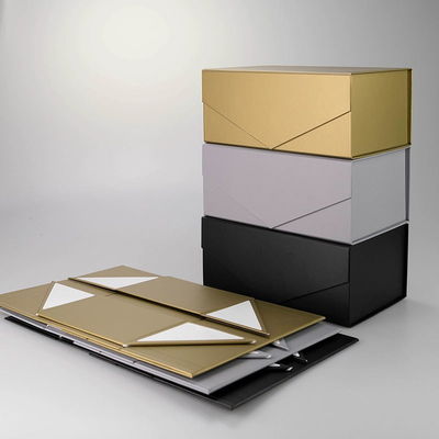 Folding Cardboard Paper Gift Box Gold Magnetic Packaging Box