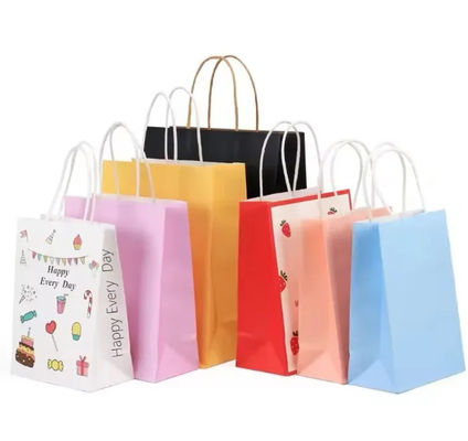 Túi giấy kraft màu trắng màu nâu đơn giản với tay cầm xoắn