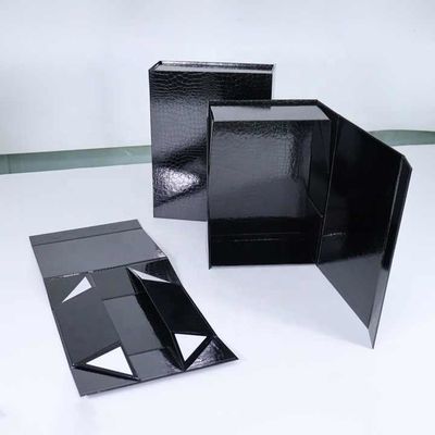Harga yang bagus Grosir Custom Gift Cosmetics Clothing Packaging Black Spesialisasi Kulit Buaya Kotak Lipat Magnetik on line