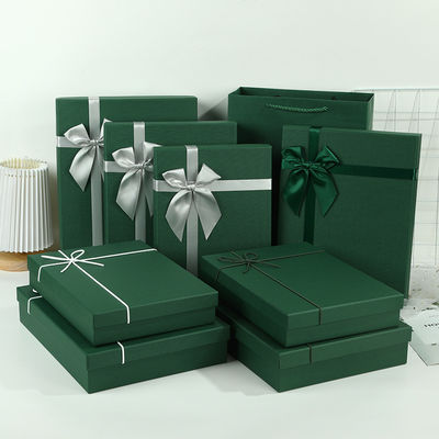 Customized Rectangular Gift Box With Lid And Dark Green Packaging Box With Bow Photo Album Clothing Gift Box
