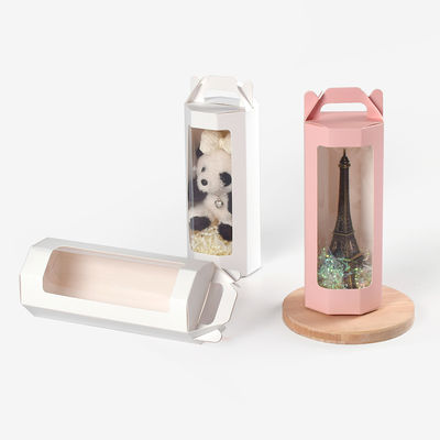 Octagonal Transparent Display Paper Box Portable Pure Pink Window Folding Red Wine Glass Toy Gift Box