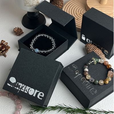 Elegant Rigid Gift Box With Black Leather Texture For Bracelets Or Small Gifts