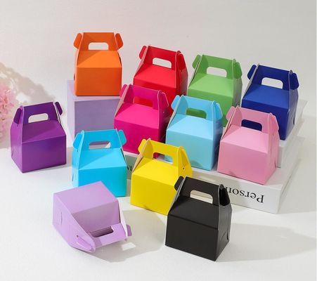 Eco-Friendly Mini Paper Treat Boxes with Handle Party Favor Packaging in Bright Colors