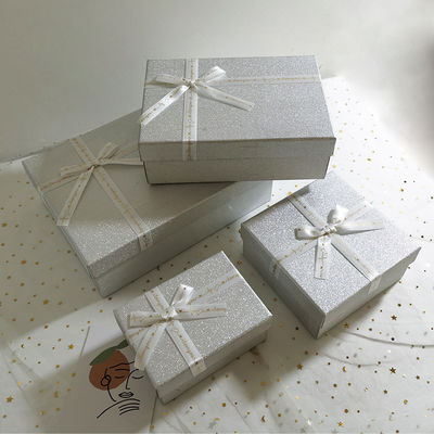 Silver Luxury Gift Boxes With Lids And Ribbon For Weddings And Premium Products