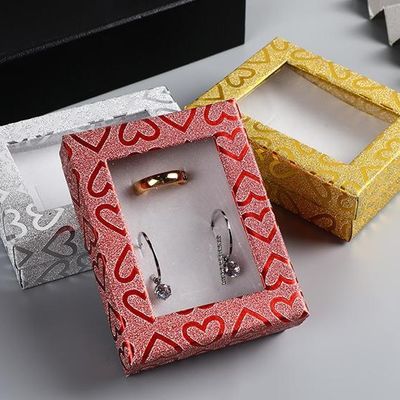 Wholesale Colorful Heart Window Jewelry Packaging Boxes Custom Paper Gift Boxes For Earrings Studs And Rings