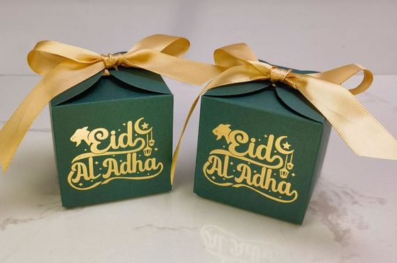 Custom White Gift Box With Foil Logo For Eid Al Adha Party Favors And Festival Decoration