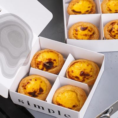 Four or six Slot Egg Tart Paper Boxes Perfect For Bakery Display Delivery