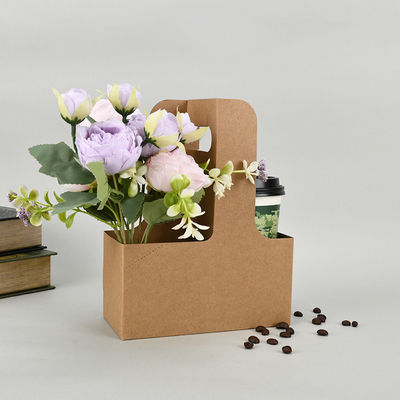 Kraft White Corrugated Handheld Cup Carrier Corrugated Packaging for Cups and Flower