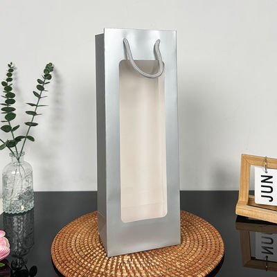 Long Striped White Cardboard Gift Bags Windowed Handled for Bouquet Gift Packaging