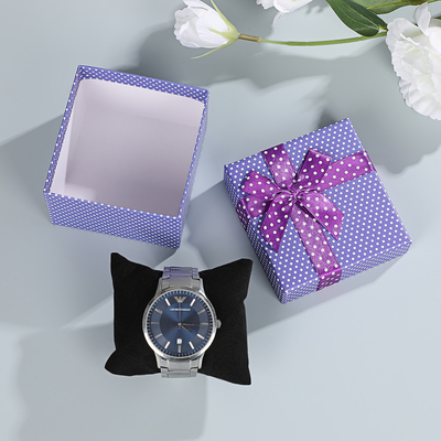 Elegant Purple Polka Dot Watch Gift Box with Silk Ribbon Premium Jewelry Packaging for Luxury Watches