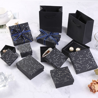 Elegant Black Constellation Jewelry Gift Box Hot Stamped Zodiac Design for Rings Earrings Necklaces