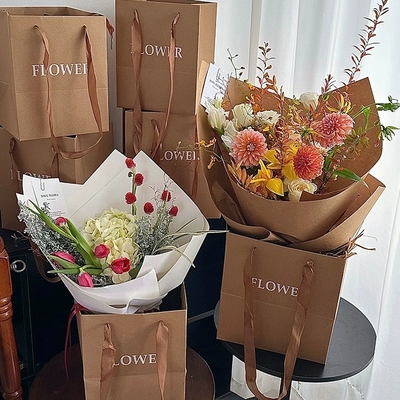 Bon prix Sacs à main en papier kraft écologiques pour bouquets, fruits et pâtisseries en ligne