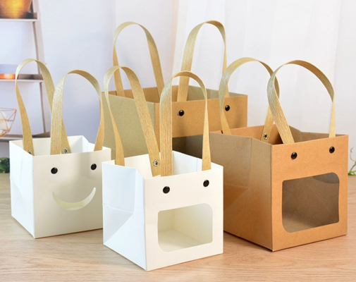 Giá tốt. Smiley Face Quảng trường giấy túi quà tay cầm túi Tote cho trẻ em quà tặng bông bao bì trực tuyến