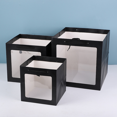 Good price Elegant Black Gift Bags With Clear Window Premium Kraft Paper Hand Carry Bags For Luxury Packaging online