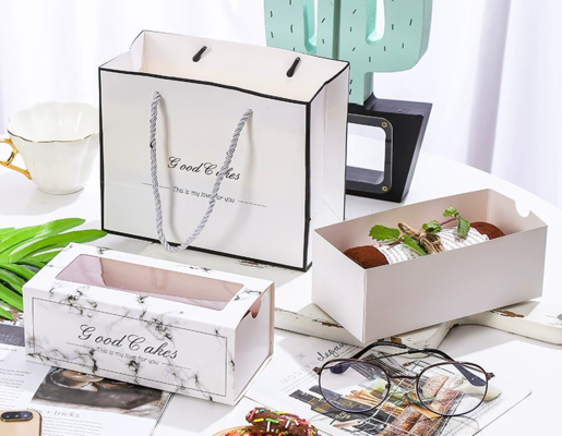 Guter Preis Rechteckige, transparente Fenster-Papier-Bäckereiboxen, Klappdeckel, Schubladenstil, Verpackung für Kuchen, Kekse Online