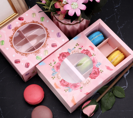 Bom preço Caixa de presente de macarrão rosa com janela clara Elegante embalagem de sobremesa francesa para festas Casamentos on-line