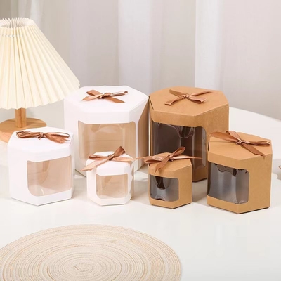 Bom preço Caixa de Presente Hexagonal com Fita Branca para Dobrar, Embalagem para Doces, Caixa para Bolo e Doces on-line