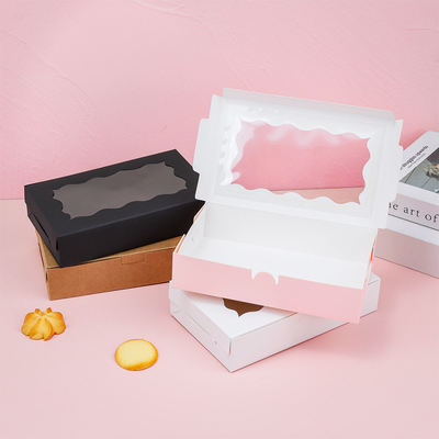Eco Friendly Window Gift Box Set Kraft Black Pink Food Packaging with Wave Cut Display for Cookies Treats