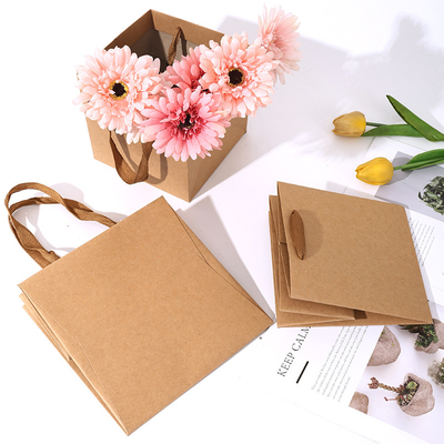 Good price Kraft Paper Gift Bags Set Square Bottom Flower Bouquet Bakery Shopping Bags With Handles online