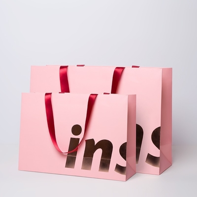 Guter Preis Pink Kraft Paper Bags 420gsm Thick with Satin Ribbon Handles Online