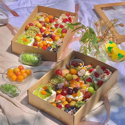 Kraft Picnic Box with Window 3-Compartment Eco-Friendly Packaging
