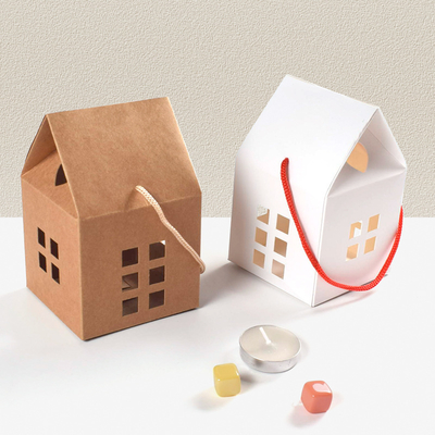 Custom Kraft Paper House Shaped Gift Box with Hollow Design
